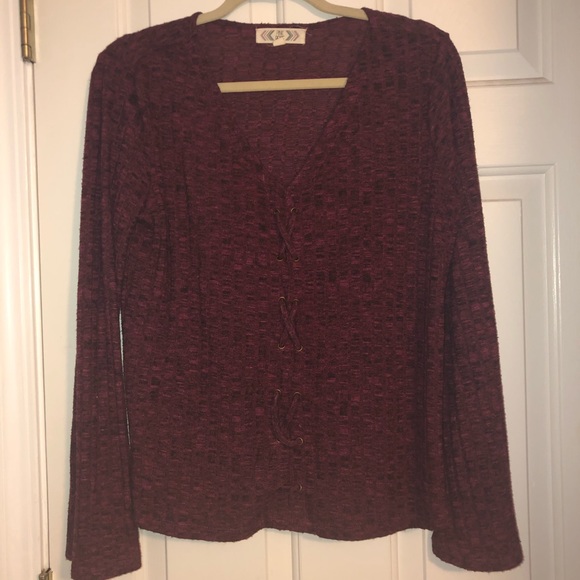 Pink Rose Tops - Fuscia lace knit sweater material top